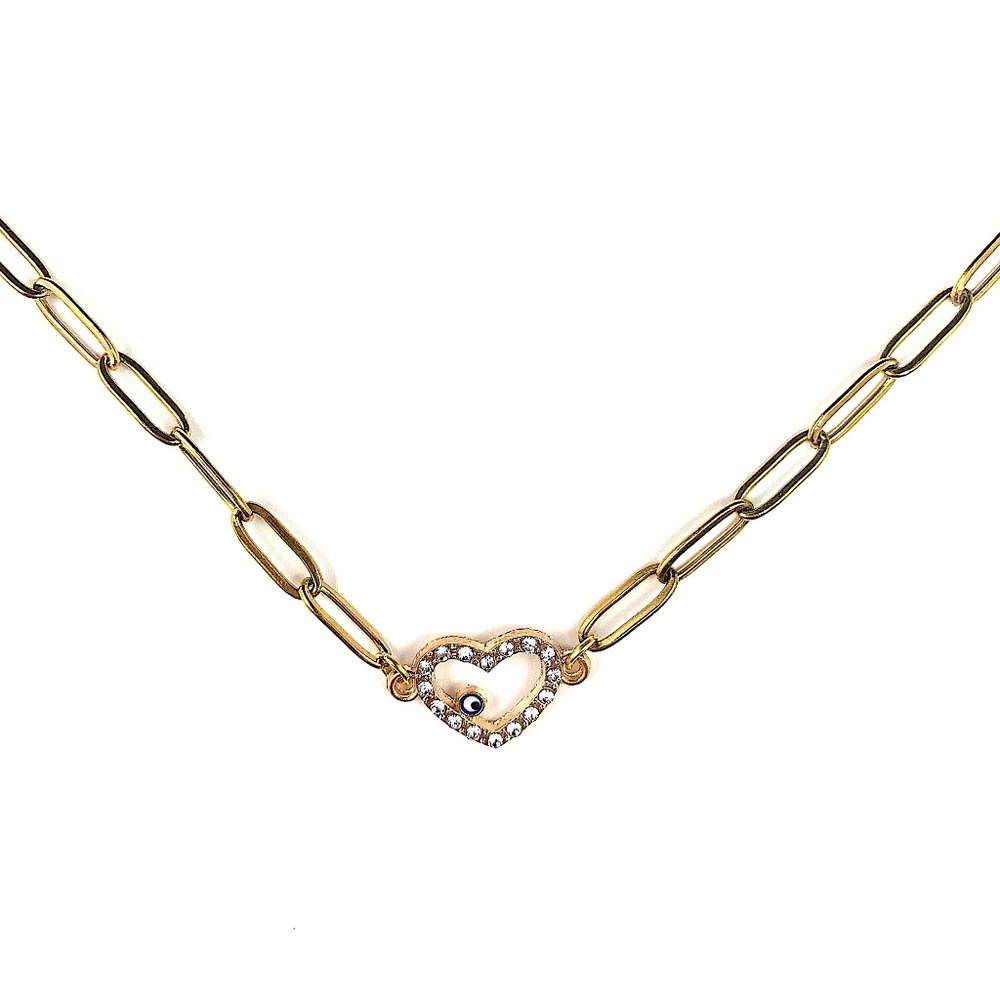 Lucky Eye Heart Charm Paperclip Chain Necklace - NWT